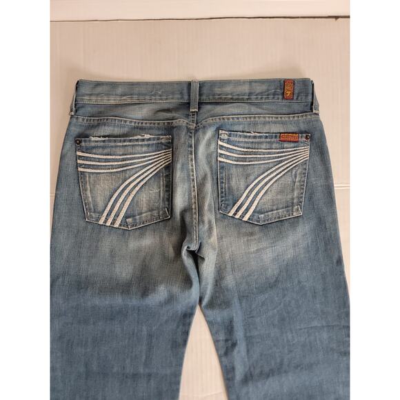 7 Seven For All Mankind Dojo Flare Jeans 32 X 30 White Embroidery Y2K 90s USA - Picture 4 of 15